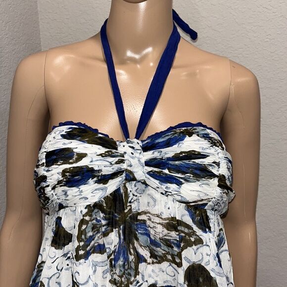 Nwt Abercrombie & Fitch blue butterfly print halter mini dress. - Picture 2 of 8